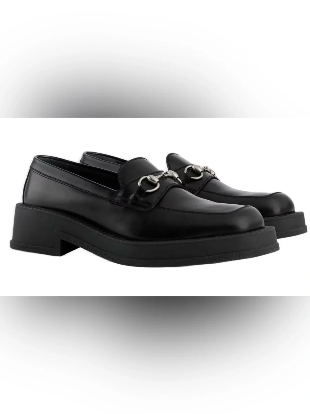 Gucci Black Leather Horsebit Lug Sole Loafers